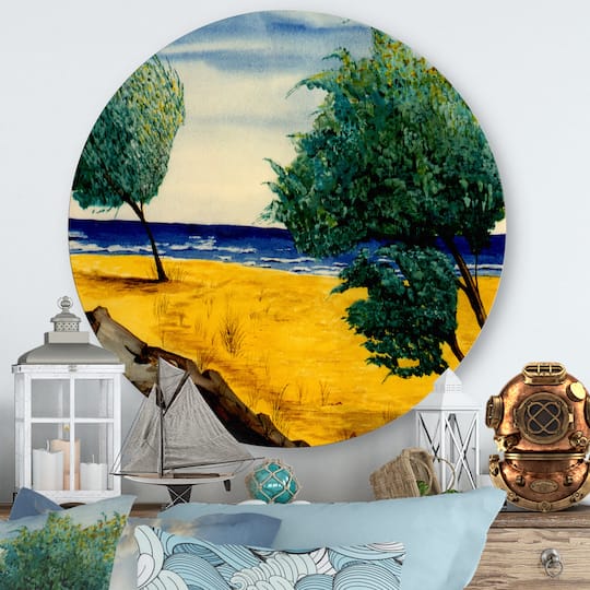 Designart - Orange Beach By The Coastline - Nautical & Coastal Metal Circle Wall Art